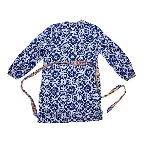 Boden Blue and White Floral Print Long Sleeve Linen Dress Mosaic Bloom Size 8 - Picture 3 of 8